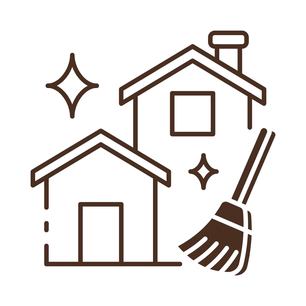 House and broom icon representing professional building cleaning and hygiene services.